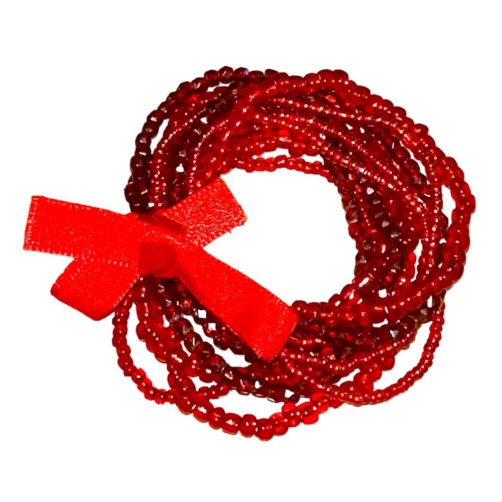 Beaded Cluster Elastic Bracelet-Red